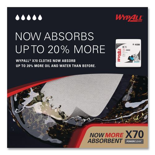 Image of WypAll® 41200 X70 Cloths, 1/4 Fold, 12.5 x 12, White, 76/Pack, 12 Packs/Carton