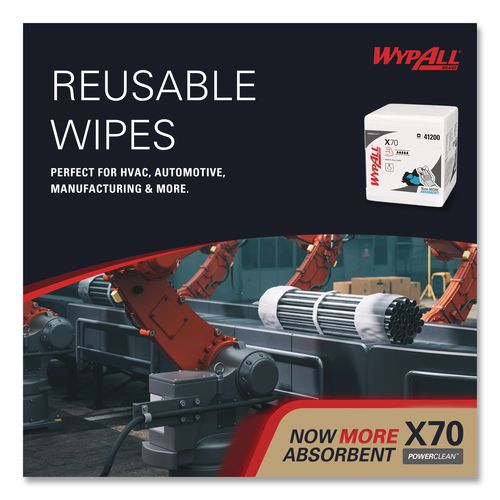 Image of WypAll® 41200 X70 Cloths, 1/4 Fold, 12.5 x 12, White, 76/Pack, 12 Packs/Carton
