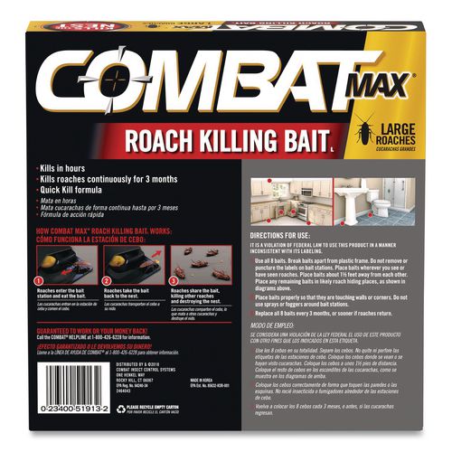 Image of Combat® DIA 51913 Max Roach Killing Bait, 0.49 oz Bait, 8/Pack, 12 Packs/Carton