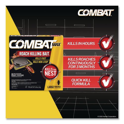 Image of Combat® DIA 51913 Max Roach Killing Bait, 0.49 oz Bait, 8/Pack, 12 Packs/Carton
