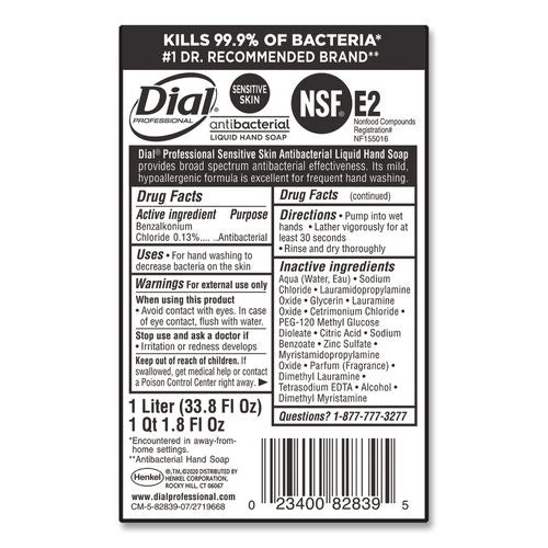 Image of Dial® Professional 82839 Antibacterial Liquid Hand Soap for Sensitive Skin Refill for 1 L Liquid Dispenser, Light Floral Scent, 1 L, 8/Carton