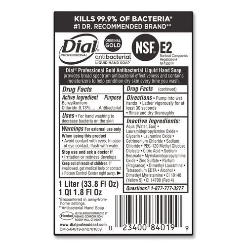 Image of Dial® Professional 84019 Gold Antibacterial Liquid Hand Soap, 1 L, 8/Carton