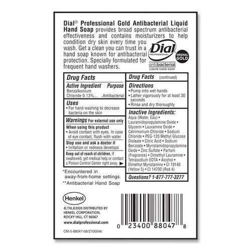 Image of Dial® Professional 88047 Gold Antibacterial Liquid Hand Soap, 1 gal, 4/Carton