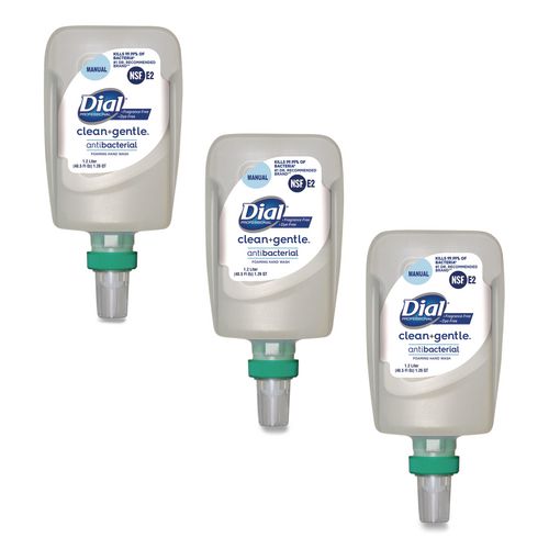 Image of Dial® Professional 32100CT Clean+Gentle Antibacterial Foaming Hand Wash Refill for FIT Manual Dispenser, Fragrance-Free, 1.2 L, 3/Carton