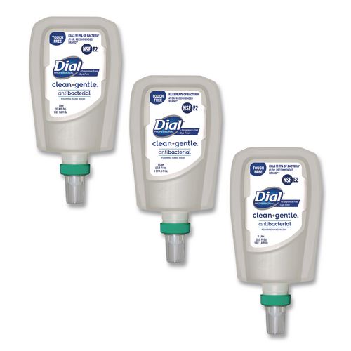 Image of Dial® Professional 32106CT Clean+Gentle Antibacterial Foaming Hand Wash Refill for FIT Touch Free Dispenser, Fragrance-Free, 1 L, 3/Carton