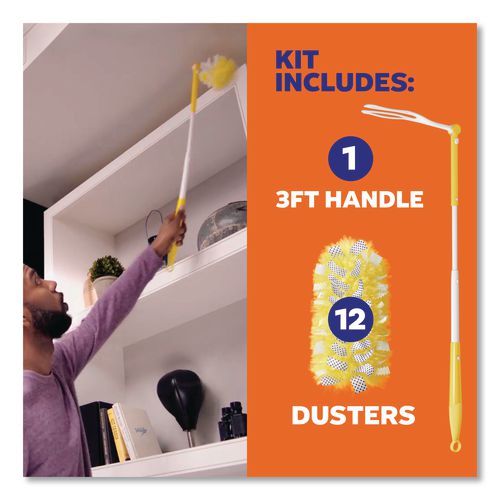 Image of Swiffer® 80797932 Heavy Duty Dusters Starter Kit, Handle Extends To 3 Ft, 1 Handle With 12 Duster Refills