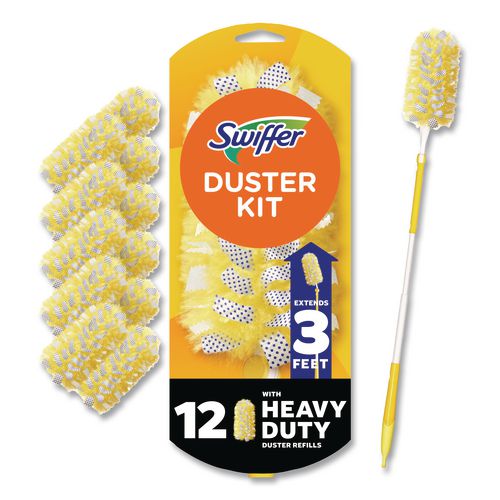 Image of Swiffer® 80797932 Heavy Duty Dusters Starter Kit, Handle Extends To 3 Ft, 1 Handle With 12 Duster Refills
