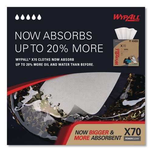 Image of WypAll® 41455 X70 Cloths, POP-UP Box, 9.13 x 16.8, White, 96/Box, 10 Boxes/Carton