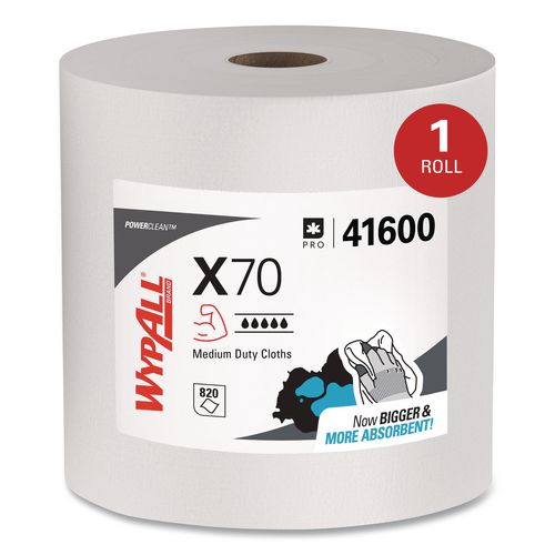 Image of WypAll® 41600 X70 Cloths, Jumbo Roll, Perforated, 12.4 x 12.2, White, 820 Towels/Roll