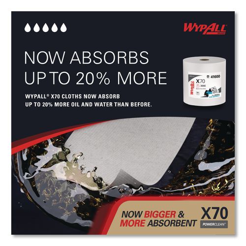 Image of WypAll® 41600 X70 Cloths, Jumbo Roll, Perforated, 12.4 x 12.2, White, 820 Towels/Roll