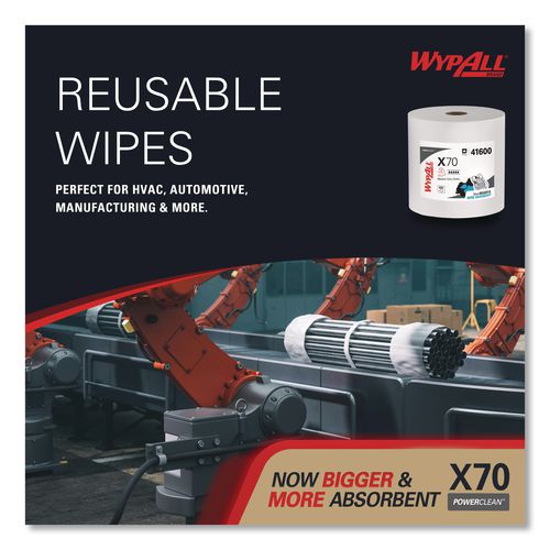 Image of WypAll® 41600 X70 Cloths, Jumbo Roll, Perforated, 12.4 x 12.2, White, 820 Towels/Roll