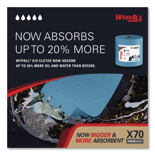 Image of WypAll® 41611 X70 Cloths, Jumbo Roll, 12.4 x 12.2, Blue, 820/Roll