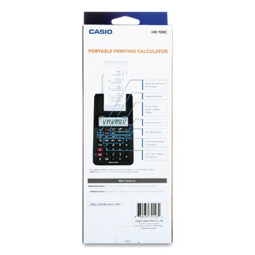 Image of Casio® HR-10RC Hr-10rc Handheld Portable Printing Calculator, Black Print, 1.6 Lines/sec