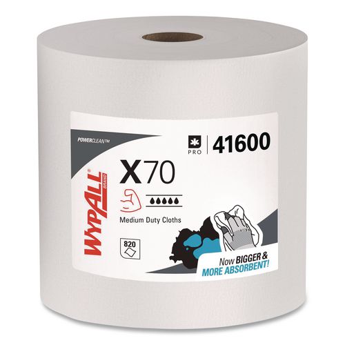 Image of WypAll® 41600 X70 Cloths, Jumbo Roll, Perforated, 12.4 x 12.2, White, 820 Towels/Roll