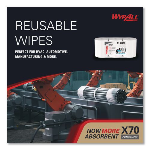 Image of WypAll® 41702 X70 Cloths, Center-Pull, 9.8 x 12.2, White, 275/Roll, 3 Rolls/Carton