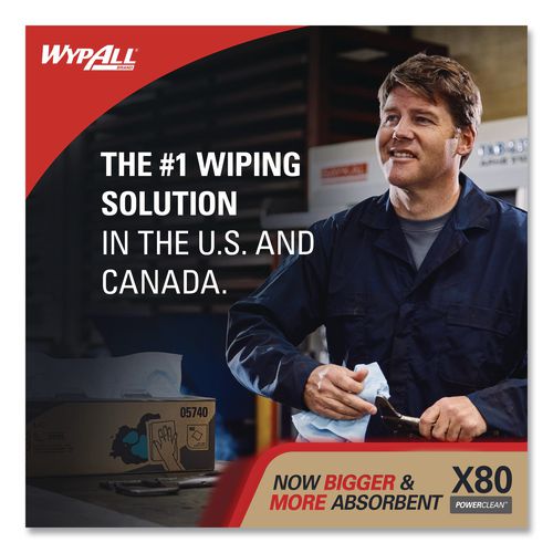 Image of WypAll® 05930 Power Clean X80 Heavy Duty Cloths, HYDROKNIT, POP-UP Box, 8.34 x 16.8, Red, 76/Box, 5 Box/Carton