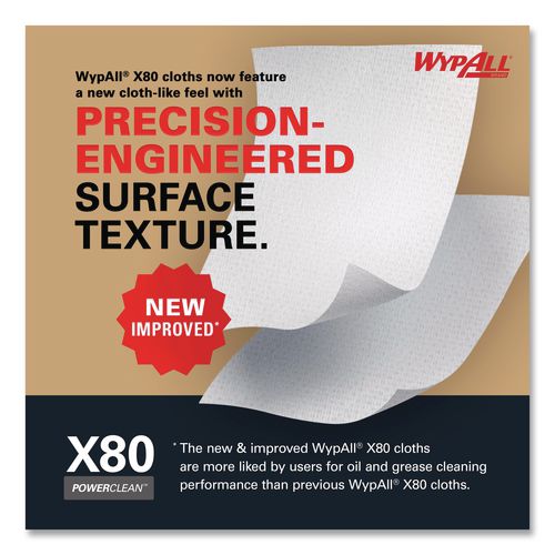 Image of WypAll® 05930 Power Clean X80 Heavy Duty Cloths, HYDROKNIT, POP-UP Box, 8.34 x 16.8, Red, 76/Box, 5 Box/Carton