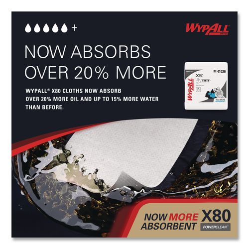 Image of WypAll® 41026 Power Clean X80 Heavy Duty Cloths, 1/4 Fold, 12.5 x 12, White, 50/Box, 4 Boxes/Carton