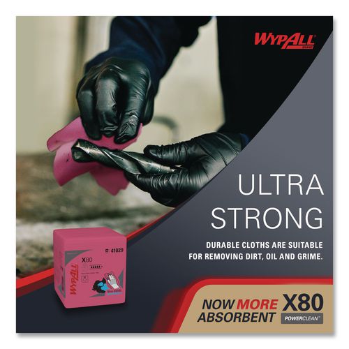 Image of WypAll® 41029 Power Clean X80 Heavy Duty Cloths, 12.5 x 12, Red, 50/Box, 4 Boxes/Carton