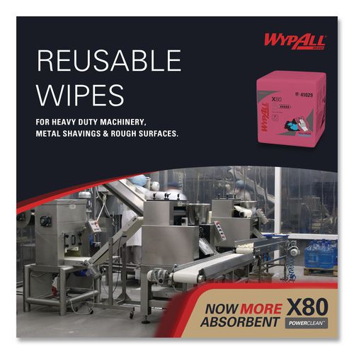 Image of WypAll® 41029 Power Clean X80 Heavy Duty Cloths, 12.5 x 12, Red, 50/Box, 4 Boxes/Carton