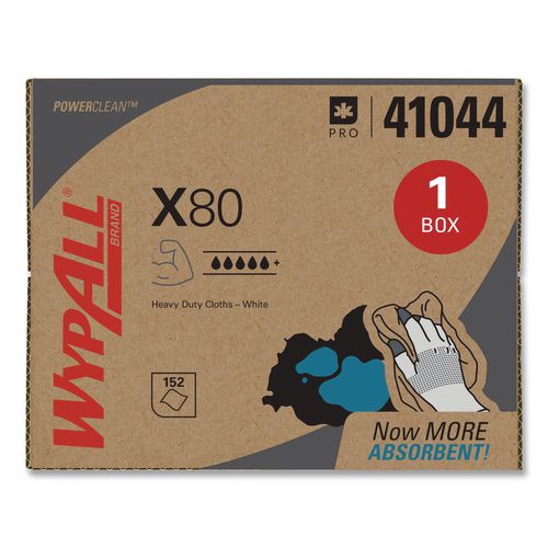 Image of WypAll® 41044 Power Clean X80 Cloths, HYDROKNIT, BRAG Box, 11.1 x 16.8, White, 152/Carton