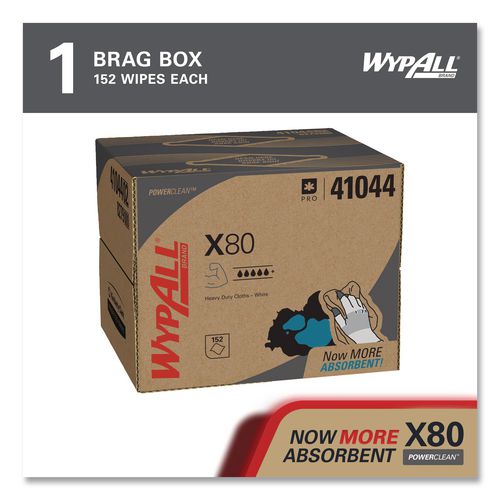 Image of WypAll® 41044 Power Clean X80 Cloths, HYDROKNIT, BRAG Box, 11.1 x 16.8, White, 152/Carton
