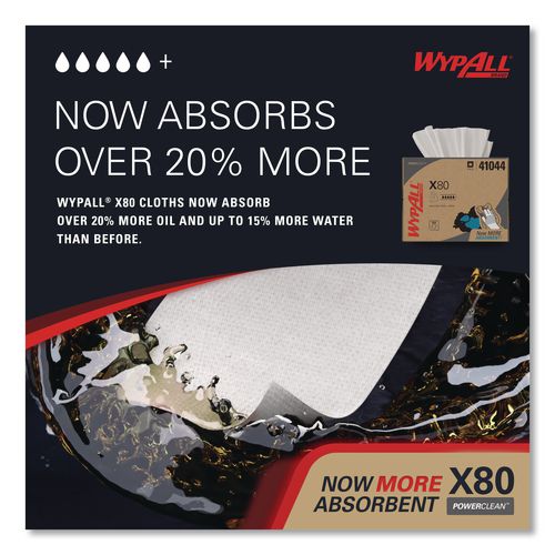Image of WypAll® 41044 Power Clean X80 Cloths, HYDROKNIT, BRAG Box, 11.1 x 16.8, White, 152/Carton