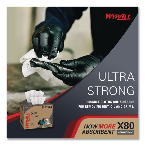 Image of WypAll® 41044 Power Clean X80 Cloths, HYDROKNIT, BRAG Box, 11.1 x 16.8, White, 152/Carton