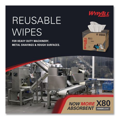 Image of WypAll® 41044 Power Clean X80 Cloths, HYDROKNIT, BRAG Box, 11.1 x 16.8, White, 152/Carton