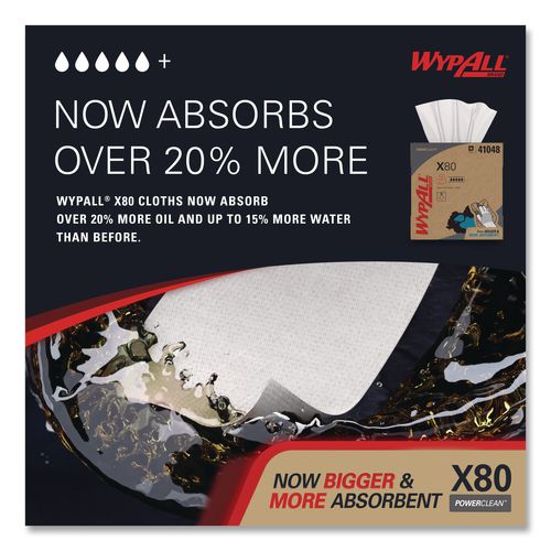 Image of WypAll® 41048 Power Clean X80 Cloths, HYDROKNIT, POP-UP Box, 8.34 x 16.8, White, 76/Box, 5 Boxes/Carton