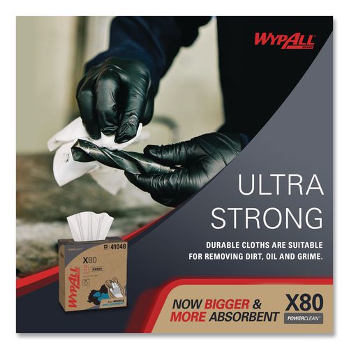 Image of WypAll® 41048 Power Clean X80 Cloths, HYDROKNIT, POP-UP Box, 8.34 x 16.8, White, 76/Box, 5 Boxes/Carton