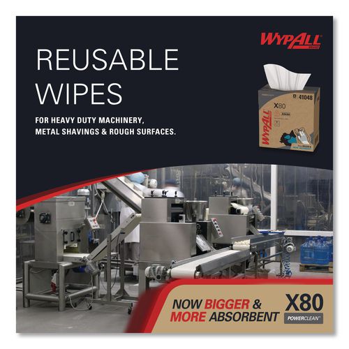 Image of WypAll® 41048 Power Clean X80 Cloths, HYDROKNIT, POP-UP Box, 8.34 x 16.8, White, 76/Box, 5 Boxes/Carton