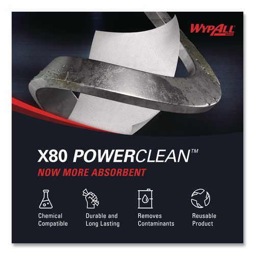 Image of WypAll® 41048 Power Clean X80 Cloths, HYDROKNIT, POP-UP Box, 8.34 x 16.8, White, 76/Box, 5 Boxes/Carton