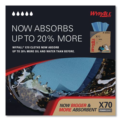 Image of WypAll® 41412 X70 Cloths, POP-UP Box, 9.13 x 16.8, Blue, 96/Box, 10 Boxes/Carton