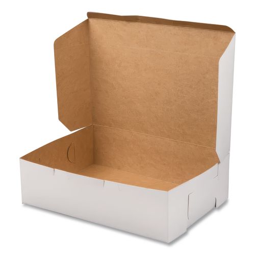 Image of SCT® SCH 1025 White One-Piece Non-Window Bakery Boxes, 1/4-Sheet Cake Box, 14 x 10 x 4, White, Paper, 100/Carton