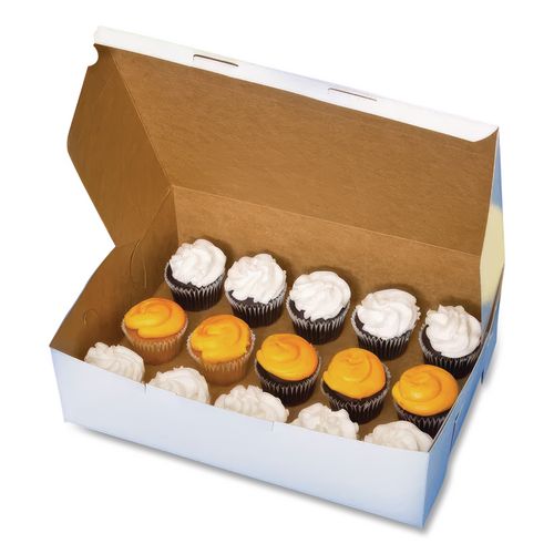 Image of SCT® SCH 1025 White One-Piece Non-Window Bakery Boxes, 1/4-Sheet Cake Box, 14 x 10 x 4, White, Paper, 100/Carton