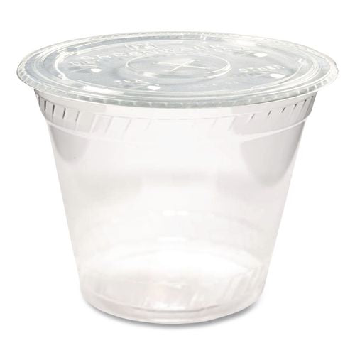 Image of Fabri-Kal® 000000000009509111 Greenware Cold Drink Lids, Fits 9 oz Old Fashioned Cups/12 oz Squat Cups/20 oz Cups, Plastic, Clear, 1,000/Carton