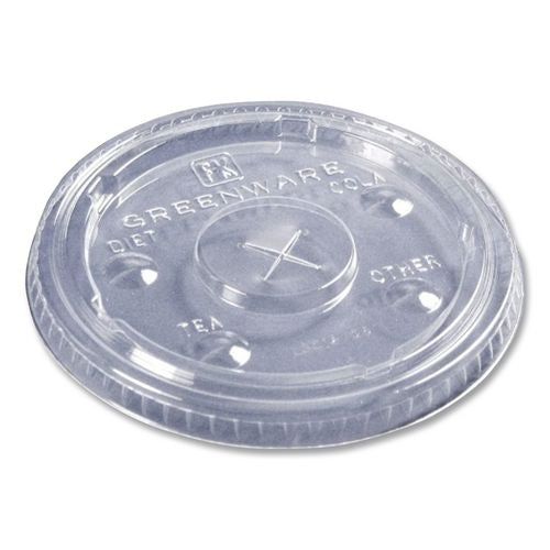 Image of Fabri-Kal® 000000000009509112 Greenware Cold Drink Lids, X-Slot, Fits 16 oz/18 oz/24 oz Cold Cups, Sugarcane, Clear, 1,000/Carton