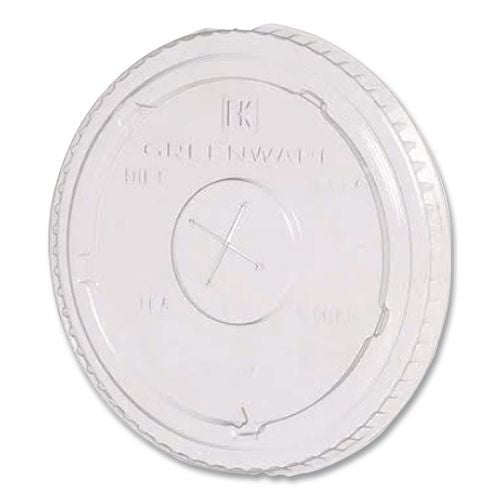 Image of Fabri-Kal® 000000000009509112 Greenware Cold Drink Lids, X-Slot, Fits 16 oz/18 oz/24 oz Cold Cups, Sugarcane, Clear, 1,000/Carton