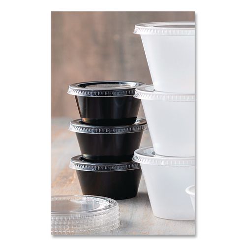 Image of Fabri-Kal® 000000000009505137 Portion Cups, 2 oz, Plastic, Black, 250/Sleeve, 10 Sleeves/Carton