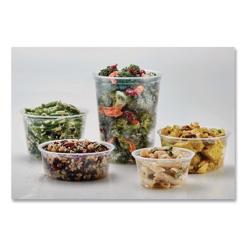 Image of Fabri-Kal® 000000000009505100 Microwavable Deli Containers, 8 oz, 4.6" Diameter x 1.8" h, Clear, Plastic, 500/Carton