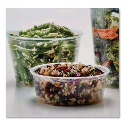 Image of Fabri-Kal® 000000000009505102 Microwavable Deli Containers, 16 oz, 4.6" Diameter x 3" h, Clear, Plastic, 500/Carton