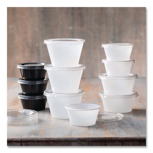 Image of Fabri-Kal® 000000000009505083 Portion Cup Lids, Fits 1.5 oz to 2.5 oz Portion Cups, Plastic, Clear, 125/Sleeve, 20 Sleeves/Carton