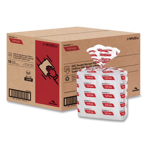 Image of Cascades PRO W420 Tuff-Job S400 Drc Wipers, Medium, 12 X 13, White, 60/pack, 18 Pack/carton