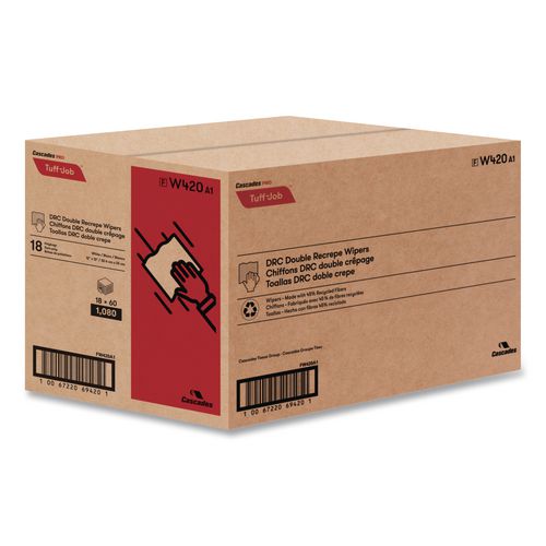 Image of Cascades PRO W420 Tuff-Job S400 Drc Wipers, Medium, 12 X 13, White, 60/pack, 18 Pack/carton