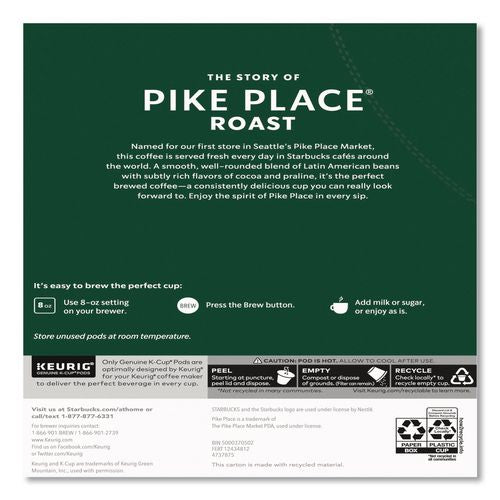 Image of Starbucks® 12434812 Pike Place Coffee K-Cups Pack, 24/box, 4 Box/carton