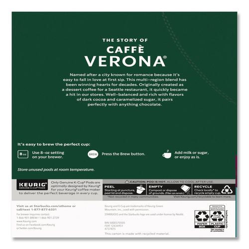 Image of Starbucks® 12434951 Caffe Verona Coffee K-Cups Pack, 24/box, 4 Boxes/carton