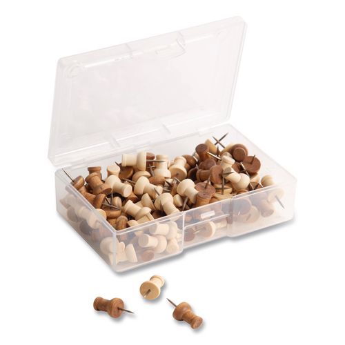Image of U Brands 3085U06-24 Fashion Push Pins, Wood, Assorted, 0.38", 100/Pack