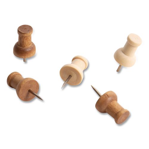 Image of U Brands 3085U06-24 Fashion Push Pins, Wood, Assorted, 0.38", 100/Pack
