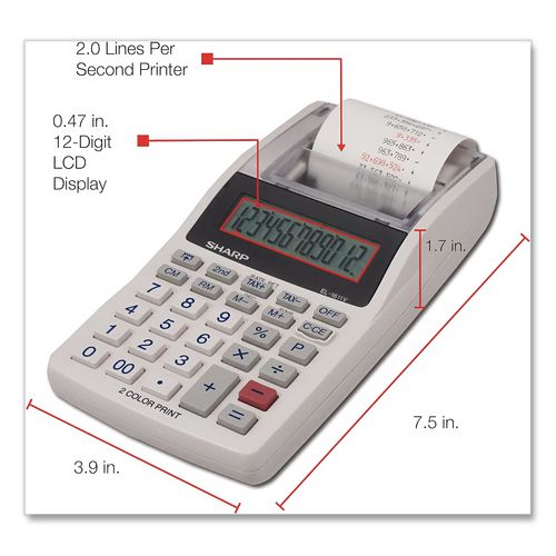 Image of Sharp® EL1611V EL-1611V Printing Calculator, Black/Red Print, 2 Lines/Sec